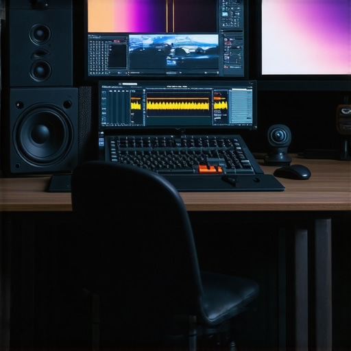 Futuristic Editing Workspace Modern editing studio with cutting-edge accessories and technology