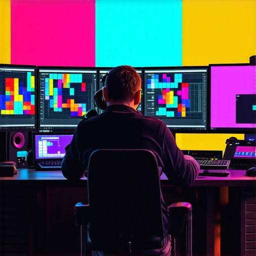 A professional editor designing complex scene transitions with advanced software and hardware tools.