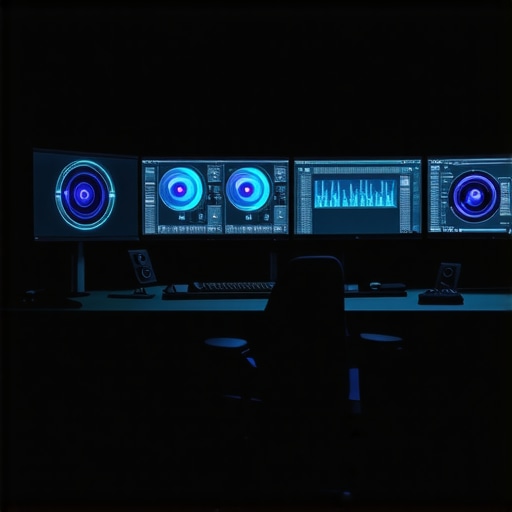 Advanced video editing workstation with quantum computing and AI hardware for professional content creation.