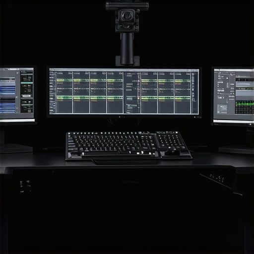 Modern editing suite with high-performance GPU, calibrated monitor, and synchronized software interfaces.