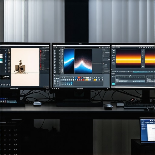 High-end color calibration monitors and control surfaces in a studio setup