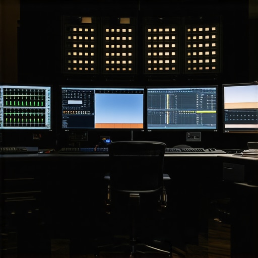 Professional color grading equipment and monitors in a studio environment.