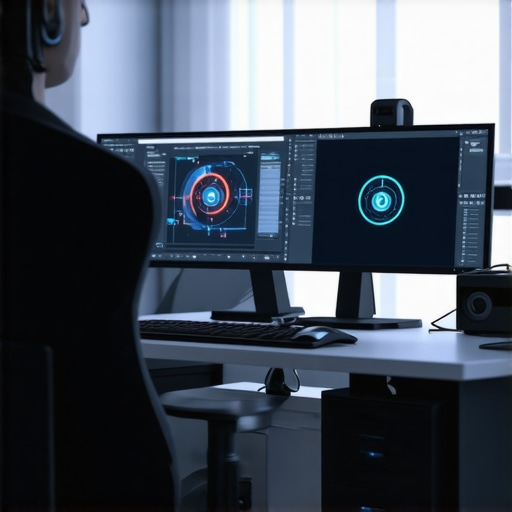 A modern editing setup showcasing AI tools, VR equipment, and high-resolution monitors representing future trends in editing.
