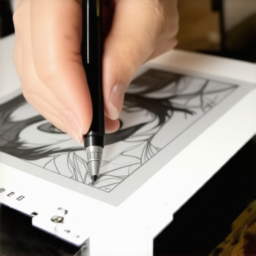 Stylus pen used for detailed photo retouching on a professional digital tablet.