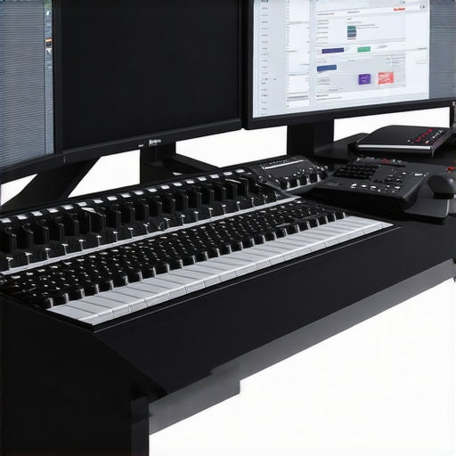 Sophisticated professional editing station with customizable hardware and large displays.