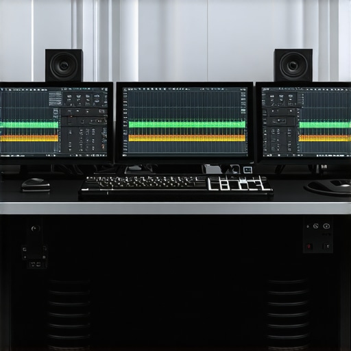 High-tech professional editing station with precision hardware and AI-integrated software tools.