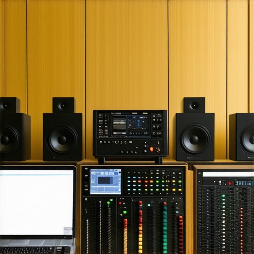Advanced room calibration tools and acoustic treatment in professional studio.