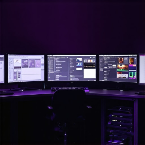 Modern professional editing workspace with high-performance hardware and ergonomic equipment.