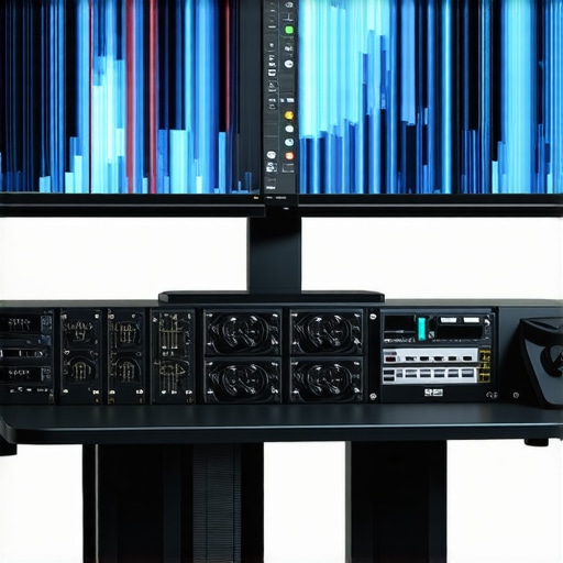 Cutting-Edge Neural Network Editing System A futuristic editing setup with advanced hardware and neural network visualization.