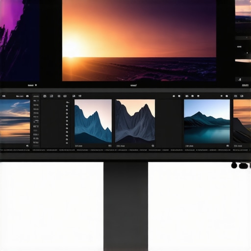 A sleek OLED monitor showcasing color grading in a professional editing suite