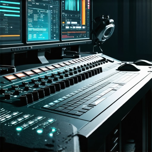 Modern multimedia editing hardware with neural feedback technology in a studio setting.