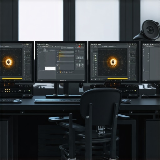 Next-Gen Editing Environment Advanced editing workspace showcasing haptic devices and AI integration.