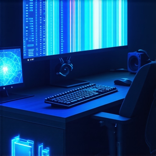 Next-Gen Editing Workspace A high-tech editing studio featuring control panels, holographic monitors, and tactile feedback controllers