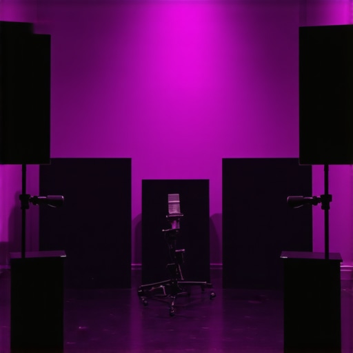 Modern sound studio equipped with ambisonic microphones and surround sound speakers