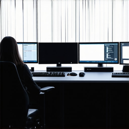 A futuristic editing station with holographic interfaces and haptic controls.