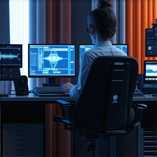 Advanced neural interfaces and tactile controls in a high-tech editing studio.