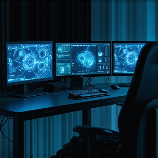 Professionals using advanced neural AI tools with tactile feedback at a cutting-edge editing station.