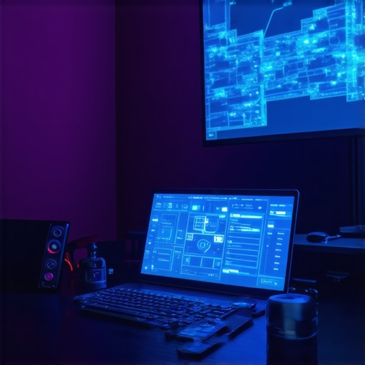 A high-tech editing suite with holographic displays and tactile controls, showcasing advanced post-production technology.