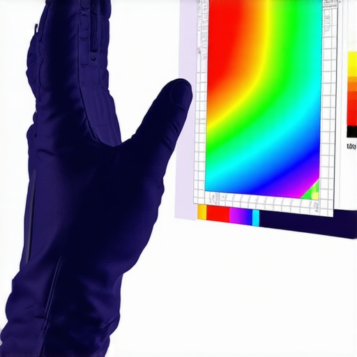 A person wearing a haptic glove manipulating a digital editing interface with tactile feedback