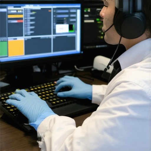Multisensory Tactile Interface in Editing A person interacting with a haptic feedback control surface in a multimedia studio, demonstrating advanced tactile technology for editing.