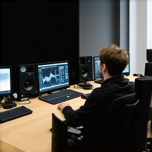 Audio engineers setting up AI-driven immersive sound systems