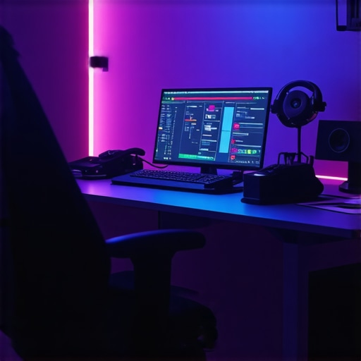 Neural and Haptic Control in Modern Editing Studios Futuristic editing setup featuring neural feedback devices and haptic sliders for creative professionals