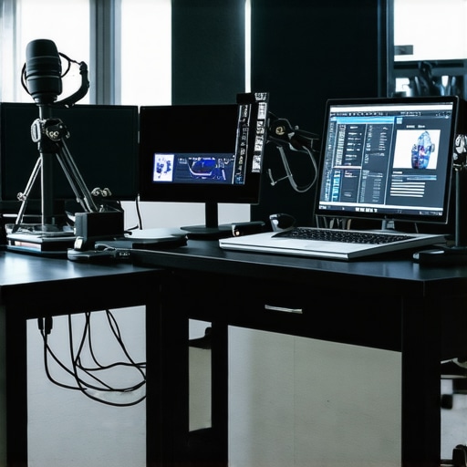 Next-Gen Creative Editing Environment A modern editing workspace featuring neural and haptic technology for multimedia editing