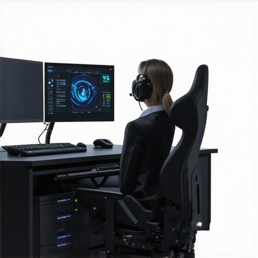 A high-tech workstation featuring modular neural control devices with holographic displays and adaptive feedback systems.