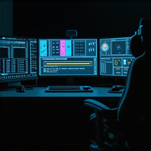 A high-tech editing studio featuring neural interfaces and immersive sensory equipment