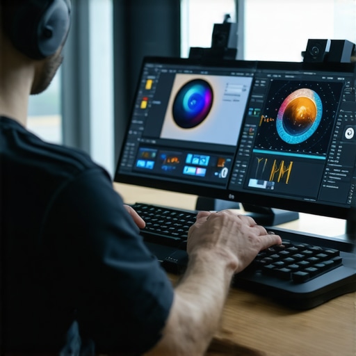 An editor working with advanced editing hardware and neural AI tools in a studio environment.