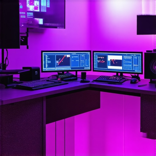 A high-tech editing studio featuring AI hardware and holographic displays
