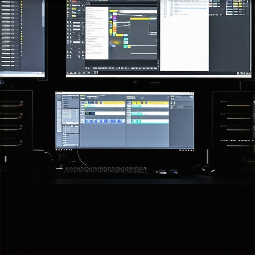 Multi-user high-resolution editing environment with multiple monitors showing synchronized workflows