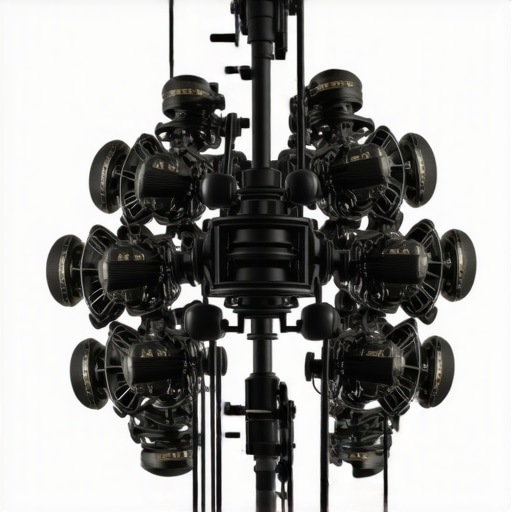 Microphone array capturing immersive 3D sound in a studio environment.