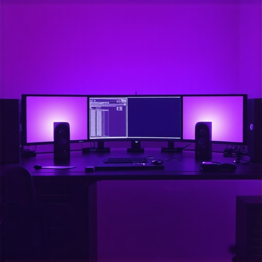 A modern multimedia editing studio featuring holographic displays and neural network controls