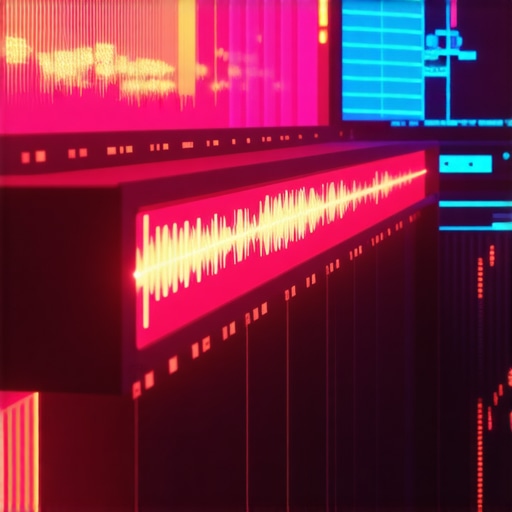 Modern audio editing setup with holographic displays and spatial sound visualizations