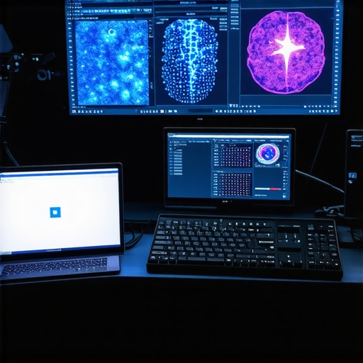 A modern editing workspace featuring tactile controls connected to AI-powered software for multimedia editing.