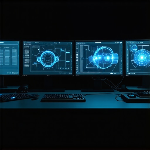 Futuristic neural processing hardware integrated with high-resolution editing workstations