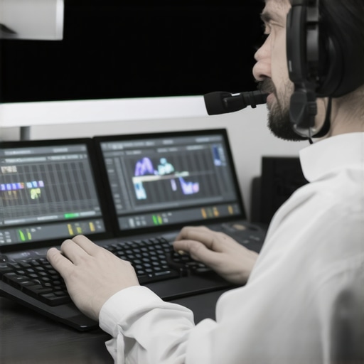 A professional editor using a neural interface device in a modern editing studio.