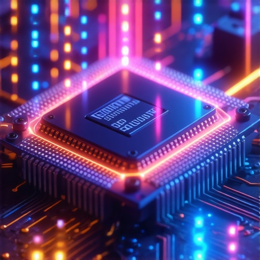 Futuristic neural network processor with glowing connections in an editing environment