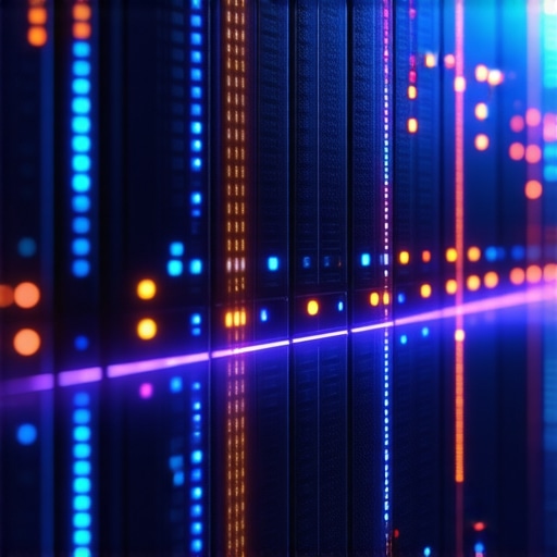 Futuristic neural processing hardware with glowing data streams