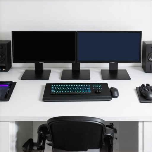 Artist working at a high-tech editing station with multisensory feedback devices.