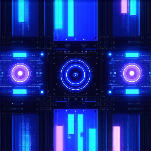 Cutting-edge neural media processing technology with advanced hardware interconnected within a sleek data center