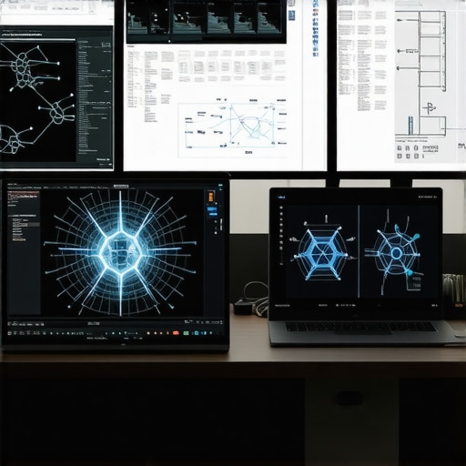 A professional editing studio showcasing neural network interfaces and visual quality improvements.