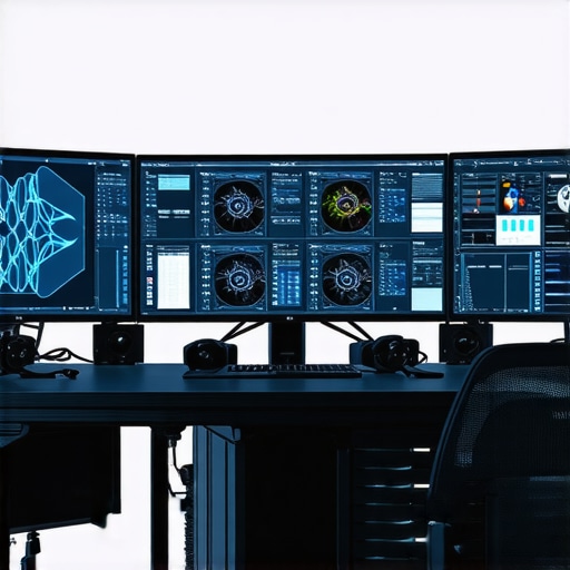 A professional editing station showcasing multiple GPUs and neural hardware devices for AI-powered media editing.