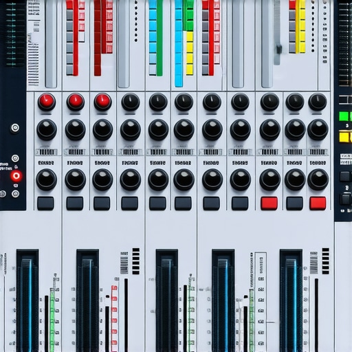 Professional audio mixing desk with digital signal processing controls