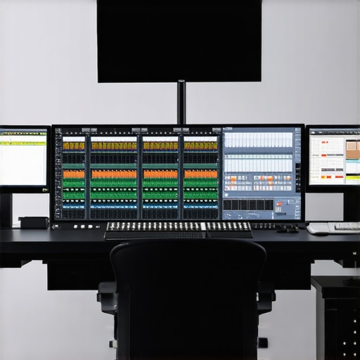 A professional editing workspace with color grading and audio editing consoles.