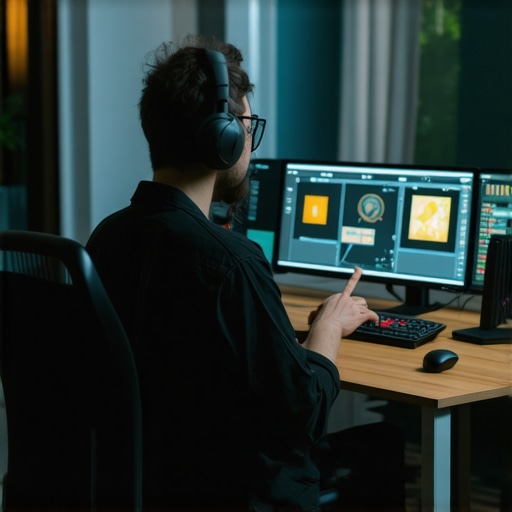 An image showing a high-tech editing station with neural interface controllers and multiple monitors, illustrating cutting-edge editing tools.