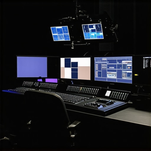 Colorist workstation featuring calibrated reference monitors and color grading tools