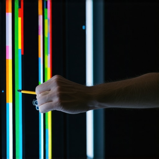 A detailed shot of a creative professional using neural haptic control devices for timeline navigation.