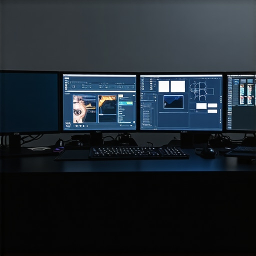High-performance editing workstation showing masking and motion tracking interfaces.